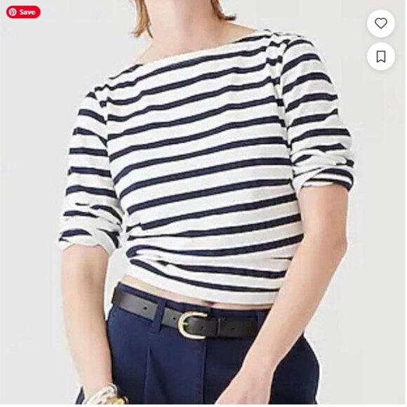 J. Crew Tops - J Crew | 100% Cotton 3/4 Sleeve Navy Stripe Nautical Crewneck contrast stitch